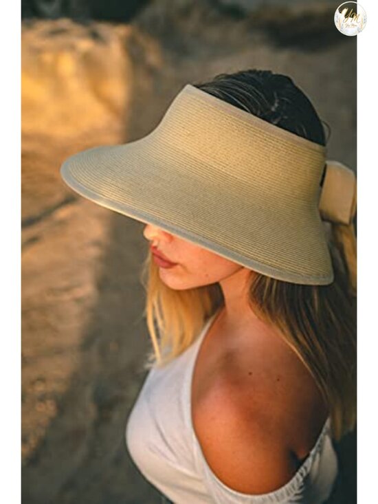 UPF 50+ Straw Sun Visor Hat, Rollable Travel Beach Visor, Adjustable main image 5